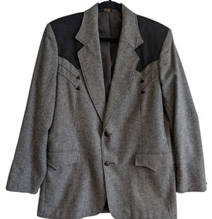 Vtg Pioneer Wear Western Blazer Jacket Black Gray Tweed 42L Men's